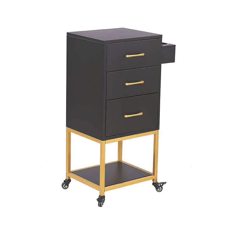 HZ2032 Gerobak troli penyimpanan salon hitam & emas