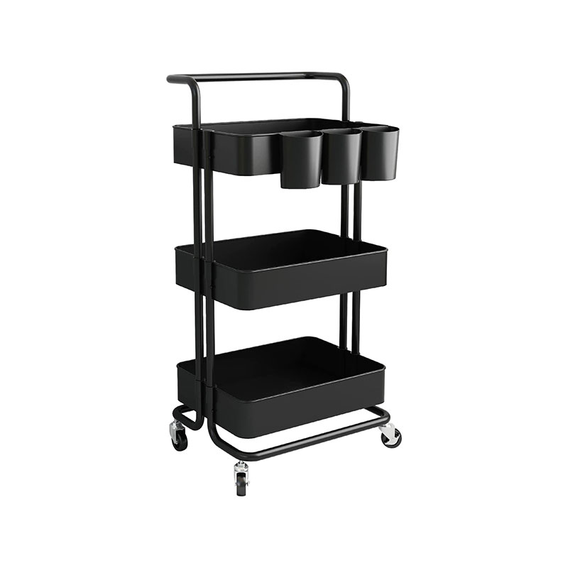 HZ2036 Keranjang utilitas keranjang penyimpanan bergulir 3 tingkat dengan cangkir gantung ekstra