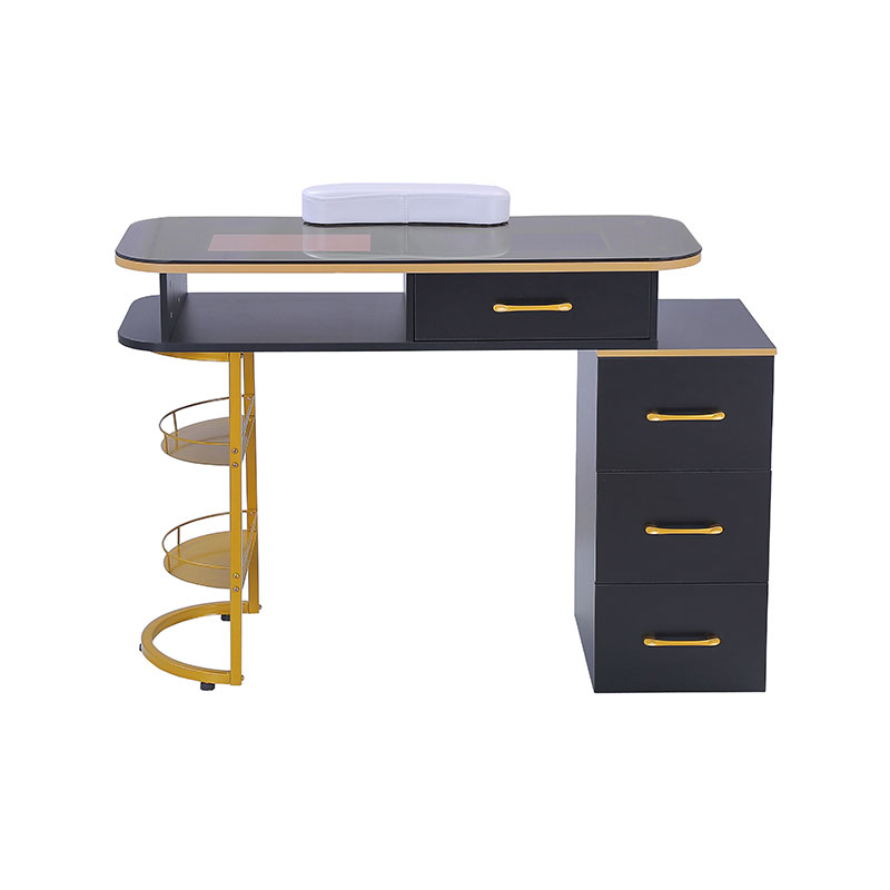 HZ2055 / HZ2055B Meja manikur stasiun meja kuku atas kaca dengan 4 laci & rak penyimpanan 2 tingkat