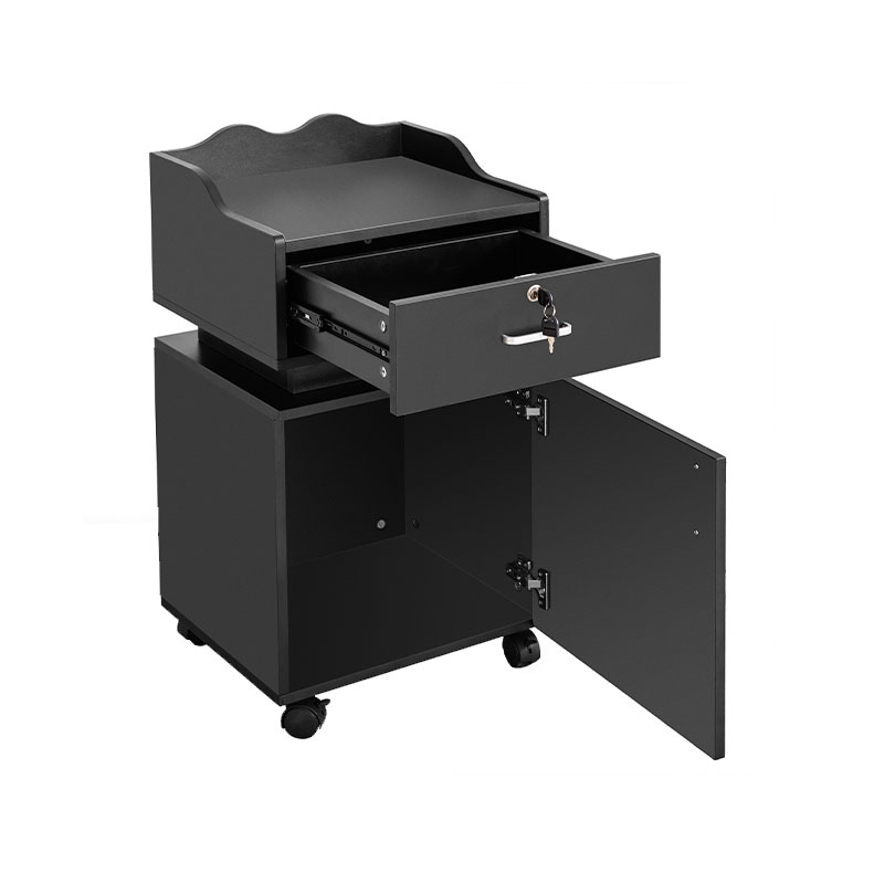 HZ2021 Lemari penyimpanan stasiun salon hitam dengan roda