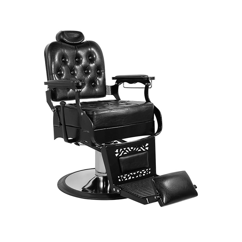 HZ8798 Kursi salon rambut antik gesper sandaran persegi hitam